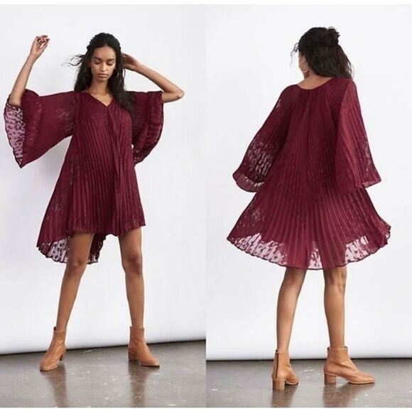 Anthropologie Dresses & Skirts - ANTHROPOLOGIE Burgundy Maroon Toulon Pleated Mini Dress Small Like New